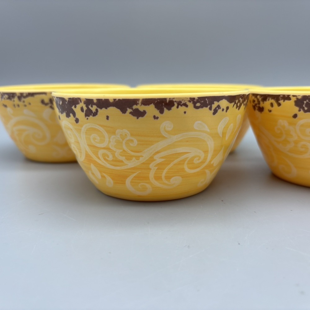Cynthia Rowley Yellow Medallion Scroll Melamine Condiment Dip Bowls Set of 4 - Picture 3 of 7